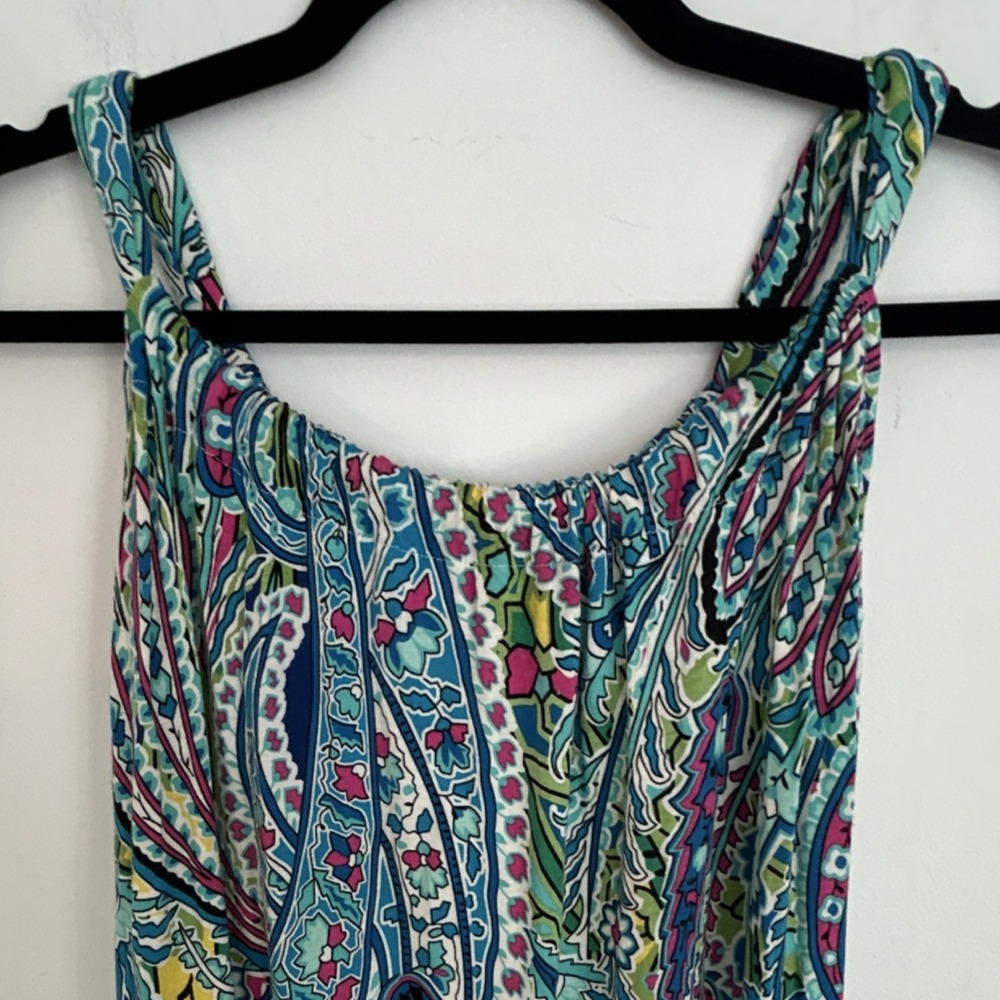 Spenze Multicolor Paisley Knee Length Sundress Scoop Neck Strappy Sleeveless M
